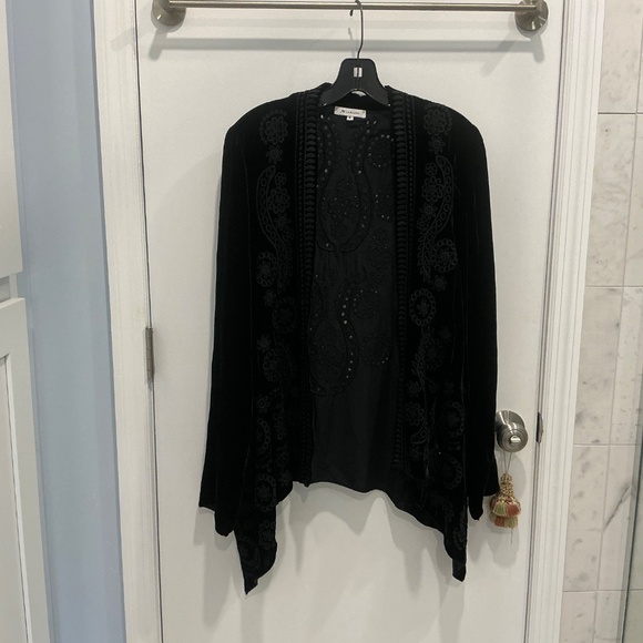 Johnny Was Black Velvet embroidered draped jacket Kimono Small - Picture 13 of 14